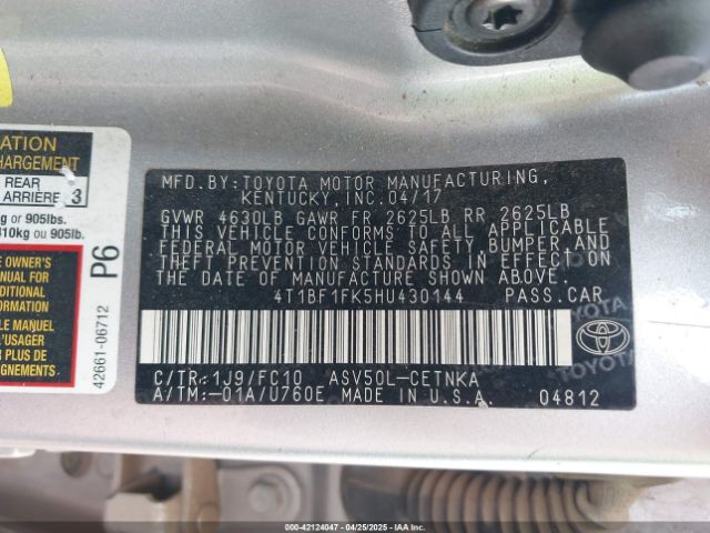 4T1BF1FK5HU430144 Toyota CAMRY LE