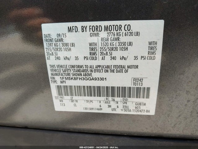 1FM5K8FH3GGA93301 Ford Explorer Limited