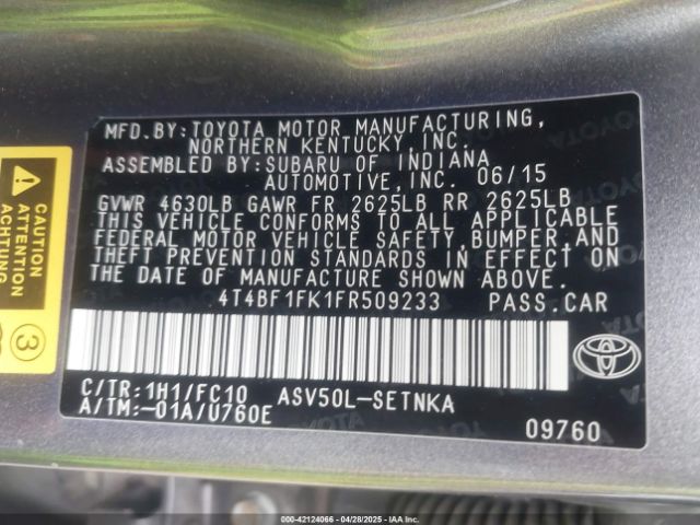 4T4BF1FK1FR509233 Toyota CAMRY LE