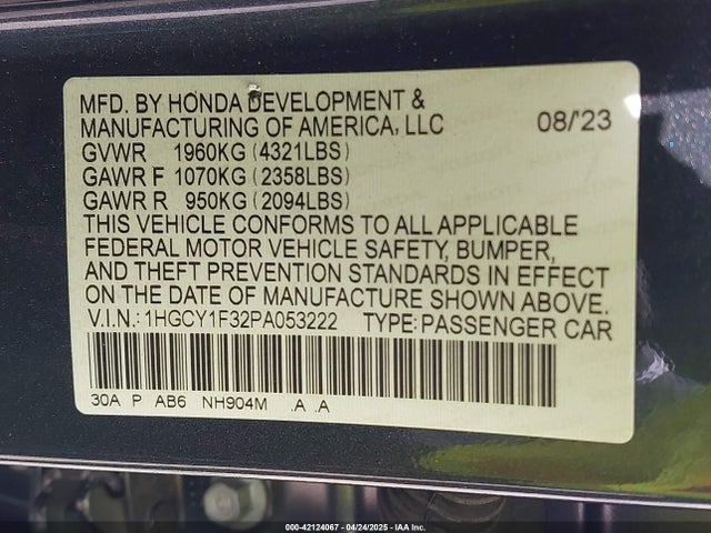 1HGCY1F32PA053222 Honda ACCORD EX