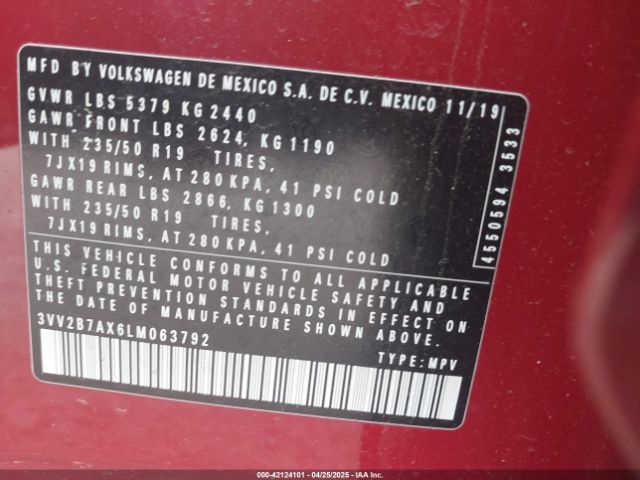 2020 VOLKSWAGEN TIGUAN 3VV2B7AX6LM063792 Photo 8