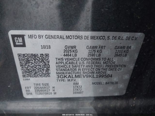 3GKALMEV9KL199504 GMC Terrain Sle