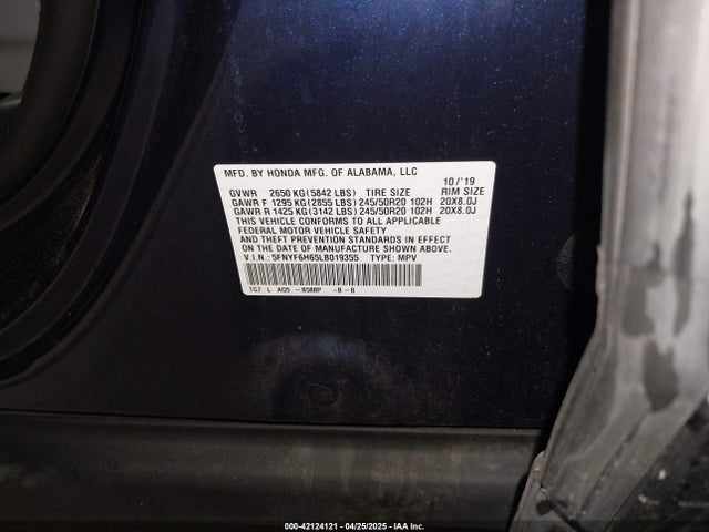 5FNYF6H65LB019355 Honda Pilot Awd Touring 7 Passenger