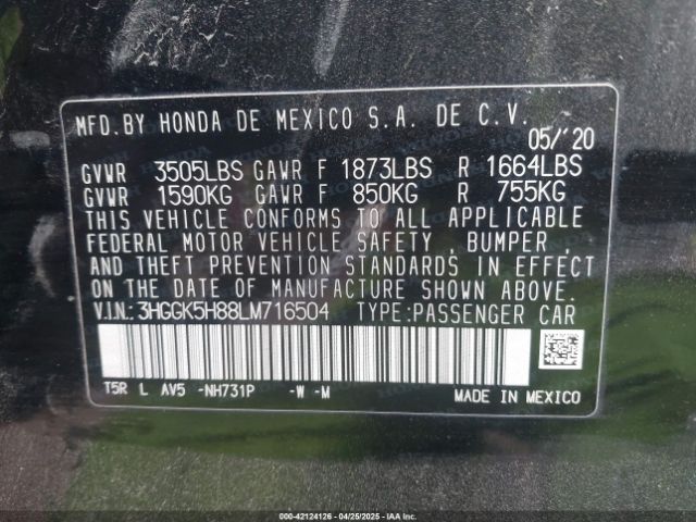 3HGGK5H88LM716504 Honda FIT EX