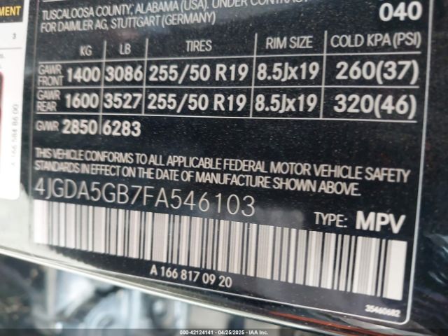 4JGDA5GB7FA546103 Mercedes-Benz Ml 400 4matic