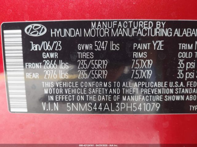 5NMS44AL3PH541079 Hyundai Santa Fe Limited