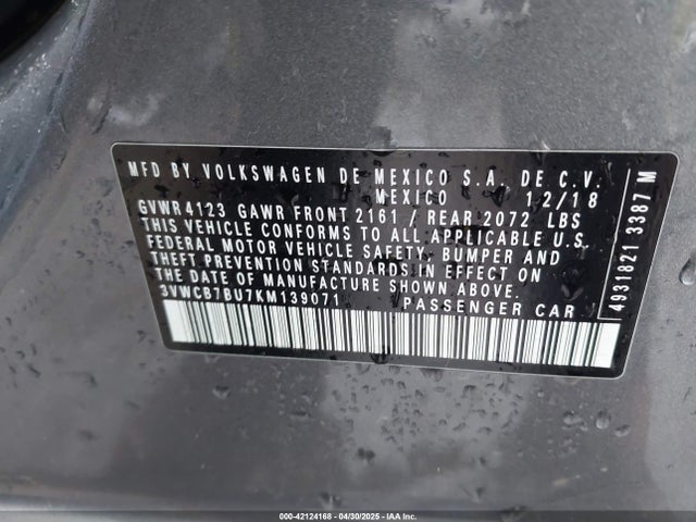 Volkswagen Jetta 1.4t R-line/1.4t S/1.4t Se 2019 3VWCB7BU7KM139071 Image 9