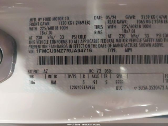 1FMCU9NZ7RUA94716 Ford Escape St-line Select