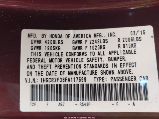 1HGCR2F36FA117599 Honda ACCORD LX