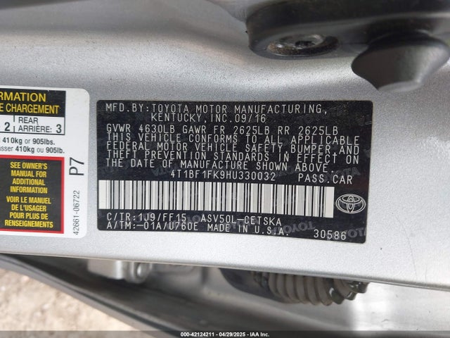 4T1BF1FK9HU330032 Toyota CAMRY SE