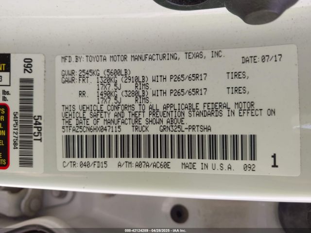 5TFAZ5CN6HX047115 Toyota Tacoma Trd Sport