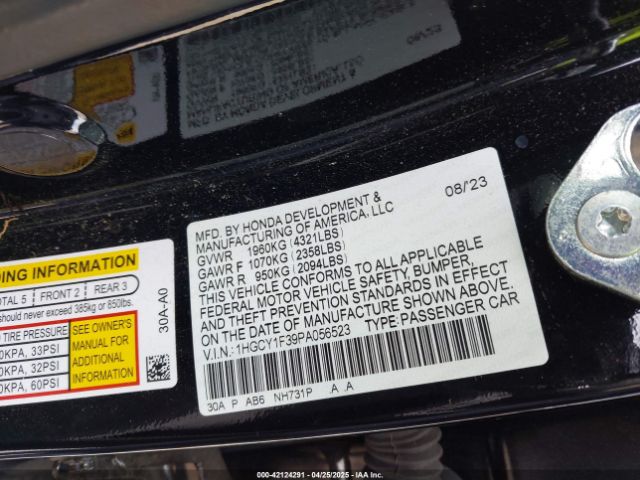 1HGCY1F39PA056523 Honda ACCORD EX