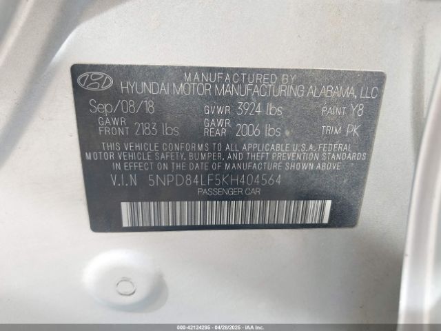 5NPD84LF5KH404564 Hyundai ELANTRA SEL