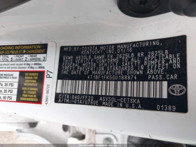 4T1BF1FK5GU188874 Toyota CAMRY SE