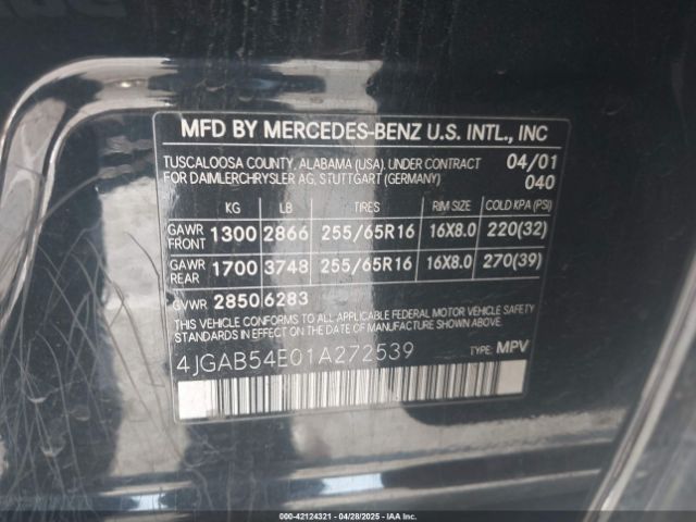 2001 MERCEDES-BENZ ML 320 4JGAB54E01A272539 Photo 8