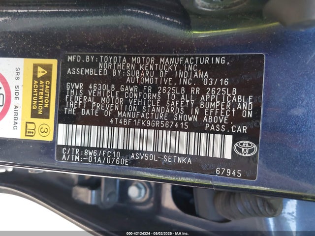 Toyota CAMRY LE 2016 4T4BF1FK9GR567415 Image 9