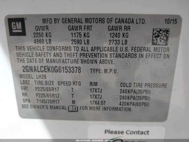 2GNALCEK0G6153378 Chevrolet EQUINOX LT