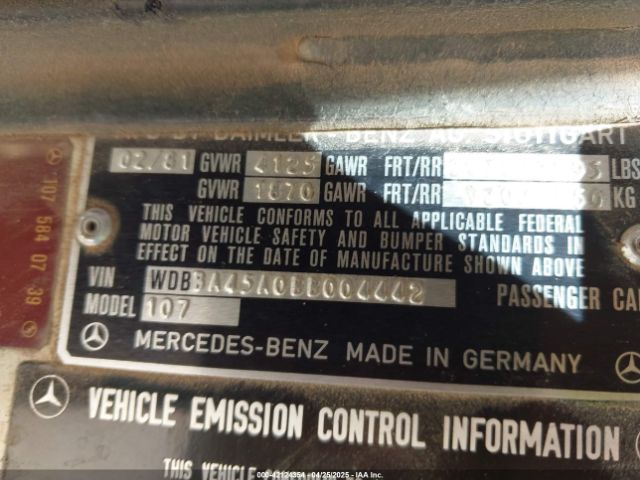1981 MERCEDES-BENZ 380 WDBBA45A0BB004442 Photo 8