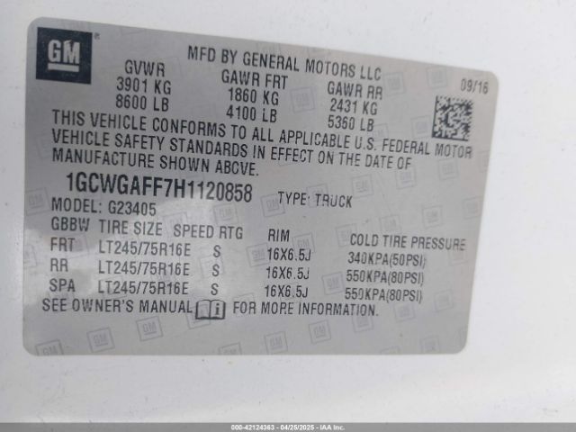 1GCWGAFF7H1120858 Chevrolet Express 2500 Work Van