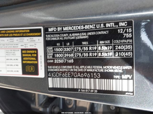 4JGDF6EE7GA696153 Mercedes-Benz Gl 450 4matic