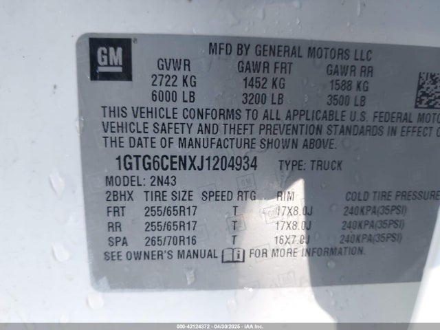 1GTG6CENXJ1204934 GMC CANYON SLE