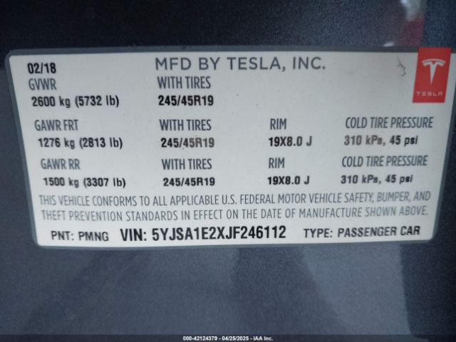 5YJSA1E2XJF246112 Tesla Model S 100d/75d/p100d