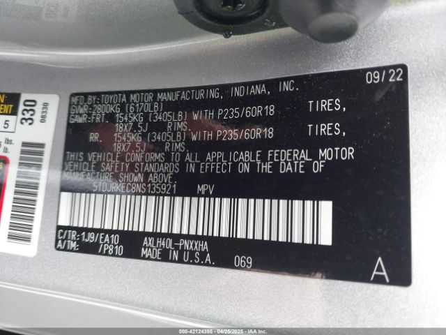 2022 TOYOTA SIENNA 5TDJRKEC8NS135921 Photo 8