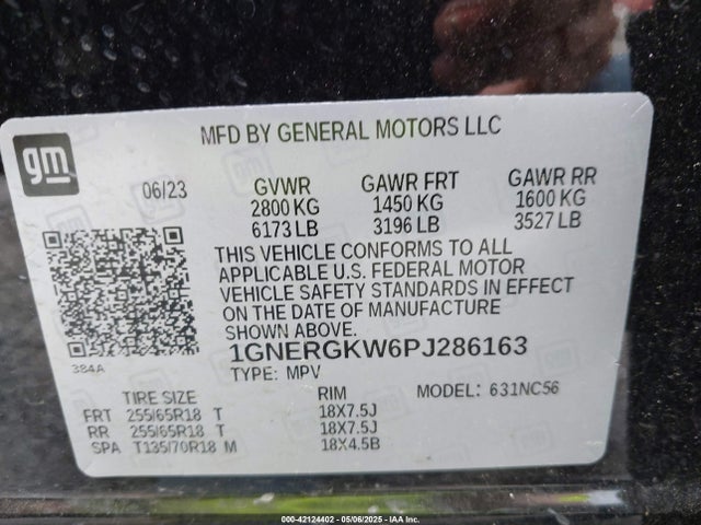 1GNERGKW6PJ286163 Chevrolet Traverse Fwd Lt Cloth