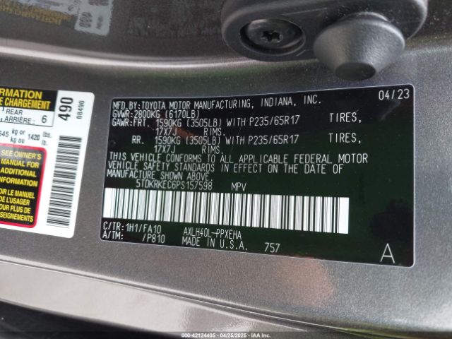 5TDKRKEC6PS157598 Toyota SIENNA LE