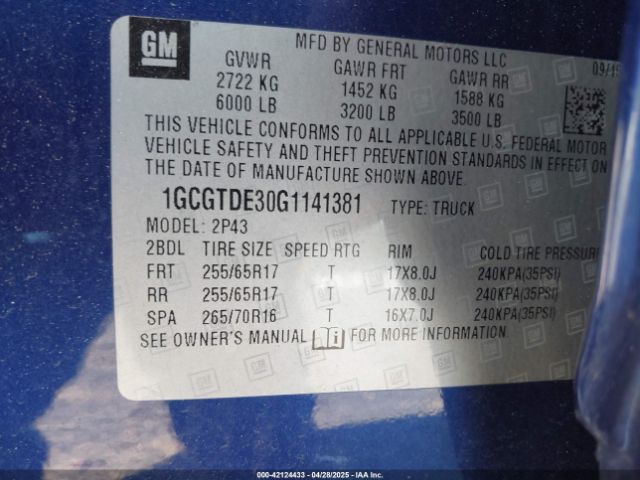 1GCGTDE30G1141381 Chevrolet Colorado Z71