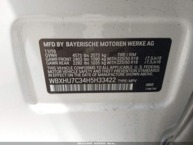 WBXHU7C34H5H33422 BMW X1