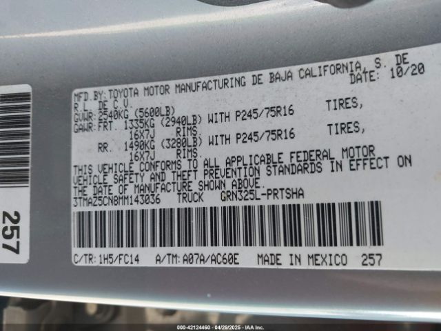 3TMAZ5CN8MM143036 Toyota Tacoma Sr5 V6