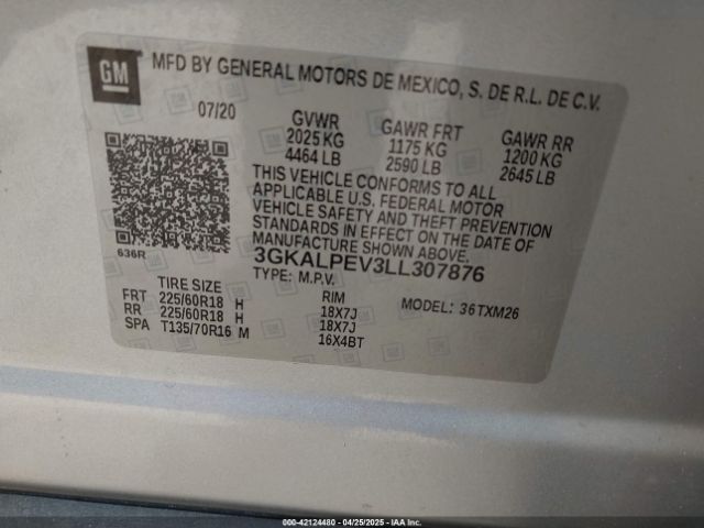 3GKALPEV3LL307876 GMC Terrain Fwd Slt