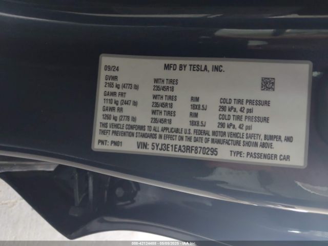 2024 TESLA MODEL 3 5YJ3E1EA3RF870295 Photo 8