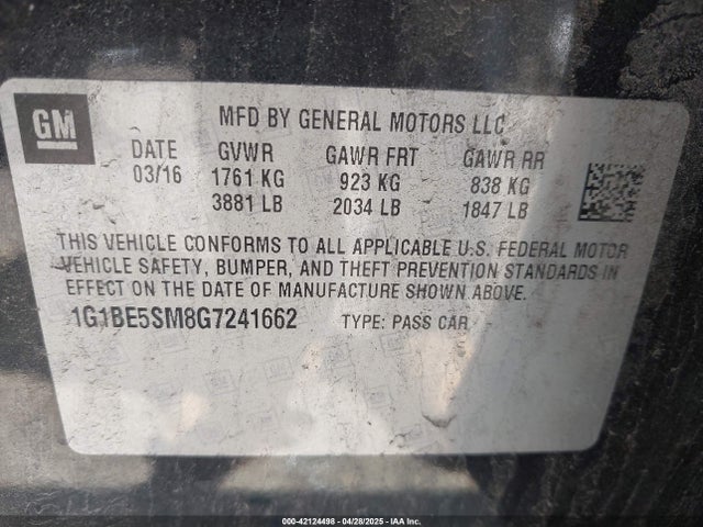 1G1BE5SM8G7241662 Chevrolet Cruze Lt Auto