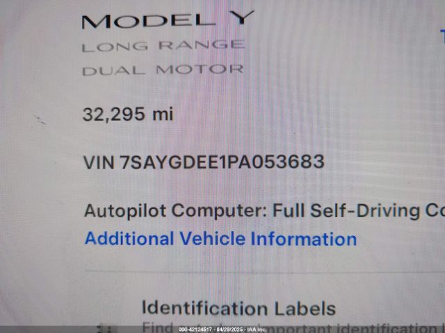 7SAYGDEE1PA053683 Tesla Model Y Awd/long Range Dual Motor All-wheel Drive