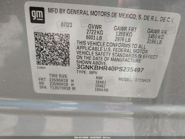 3GNKBHR40PS235497 Chevrolet Blazer Awd 2lt