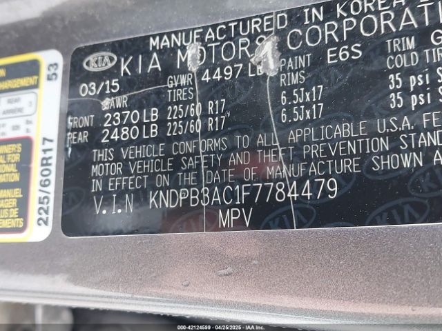 KNDPB3AC1F7784479 KIA Sportage Lx
