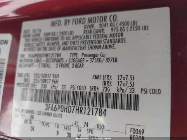 Ford FUSION SE 2017 3FA6P0HD7HR121784 Image 9