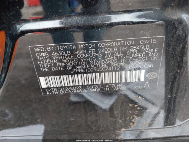 JTHBE1D29G5024112 Lexus IS 350