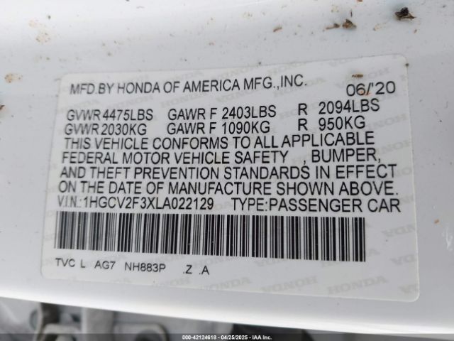 1HGCV2F3XLA022129 Honda Accord Sport 2.0t