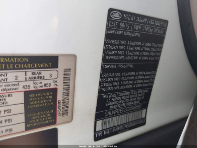 2016 LAND ROVER RANGE ROVER SPORT SALWR2EF2GA549592 Photo 8