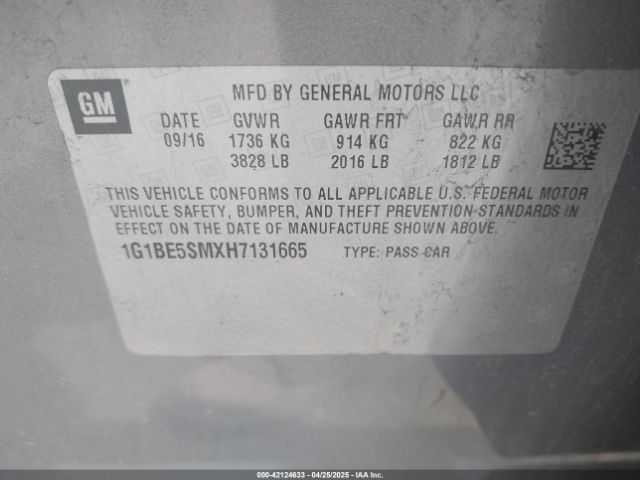 1G1BE5SMXH7131665 Chevrolet Cruze Lt Auto