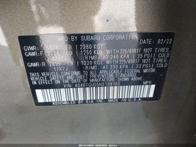 4S4BTGUD5N3199165 Subaru na, u4