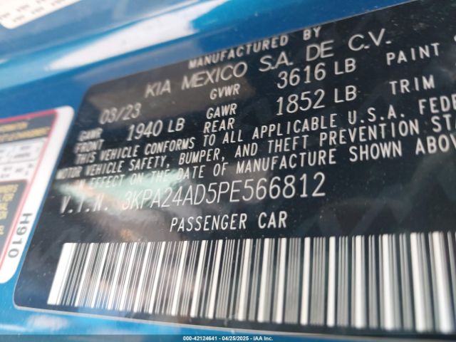 3KPA24AD5PE566812 KIA RIO S