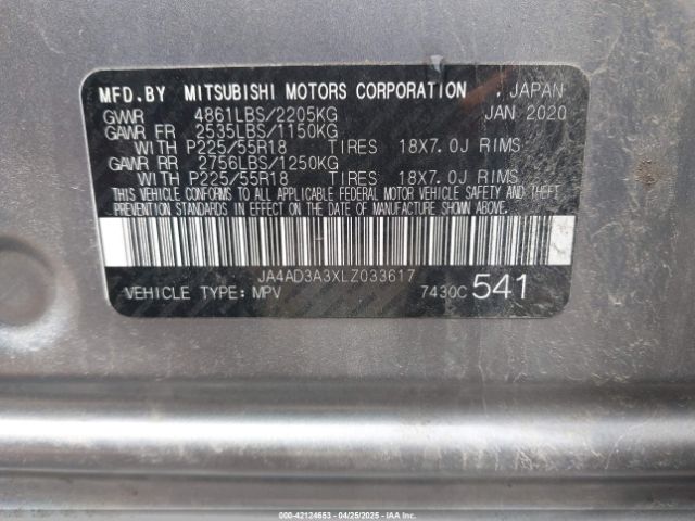 JA4AD3A3XLZ033617 Mitsubishi Outlander Le 2.4/se 2.4/sel 2.4/sp 2.4