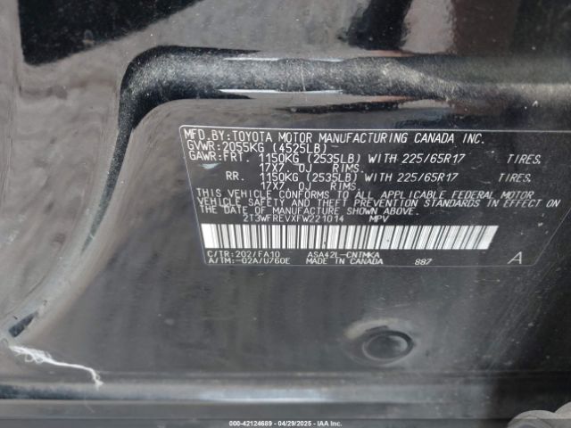 2T3WFREVXFW221014 Toyota Rav4 Xle