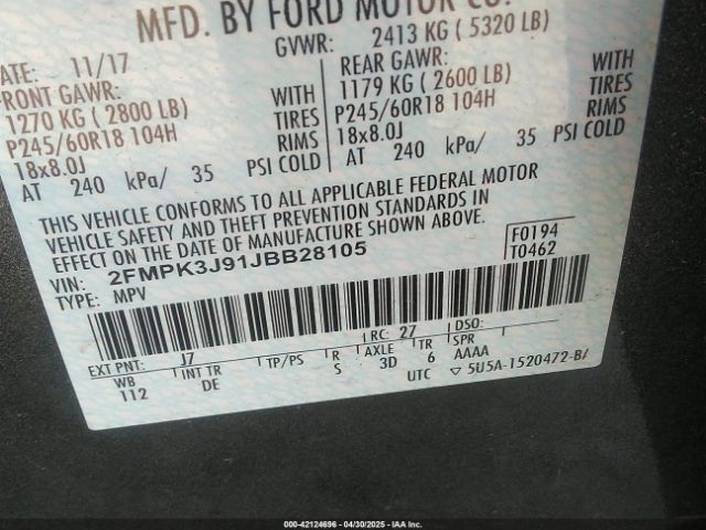 2FMPK3J91JBB28105 Ford EDGE SEL
