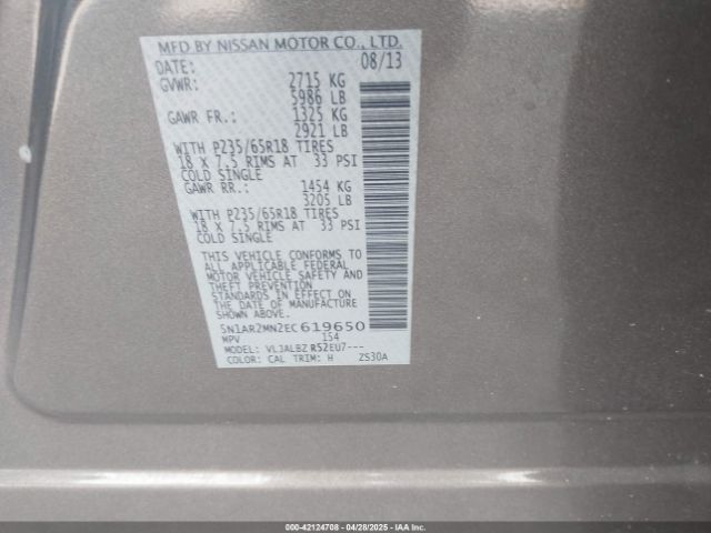2014 NISSAN PATHFINDER 5N1AR2MN2EC619650 Photo 8