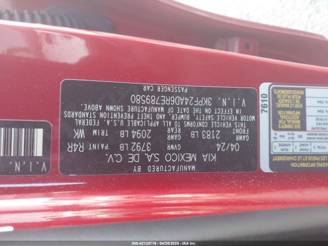 3KPF24AD6RE789580 KIA Forte Lxs